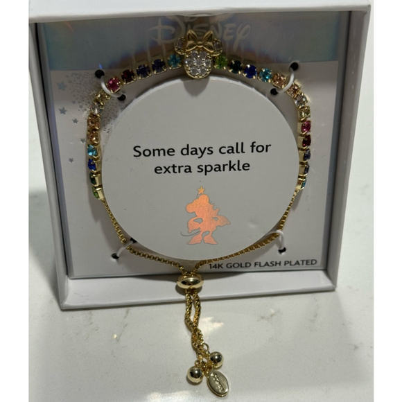 Disney Minnie Mouse Rainbow Crystal Bracelet – 14K Gold Flash Plated Adjustable - Picture 4 of 5